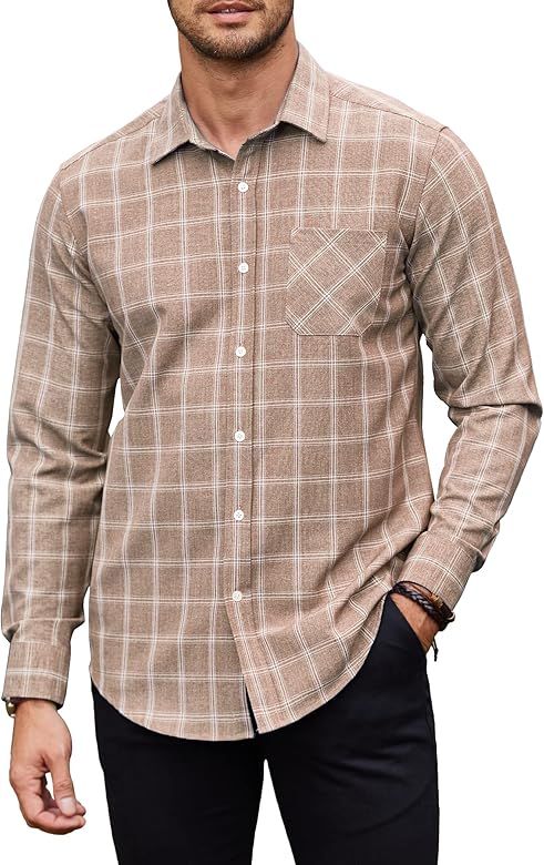 Tinkwell Men's Plaid Button Down Shirts Long Sleeve Dress Shirt Casual Business Shirts | Amazon (US)