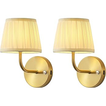 LED Cordless Gold Small Wall Sconces Set of 2, Rechargeable 5200mAh Battery Operated Fabric Wall ... | Amazon (US)