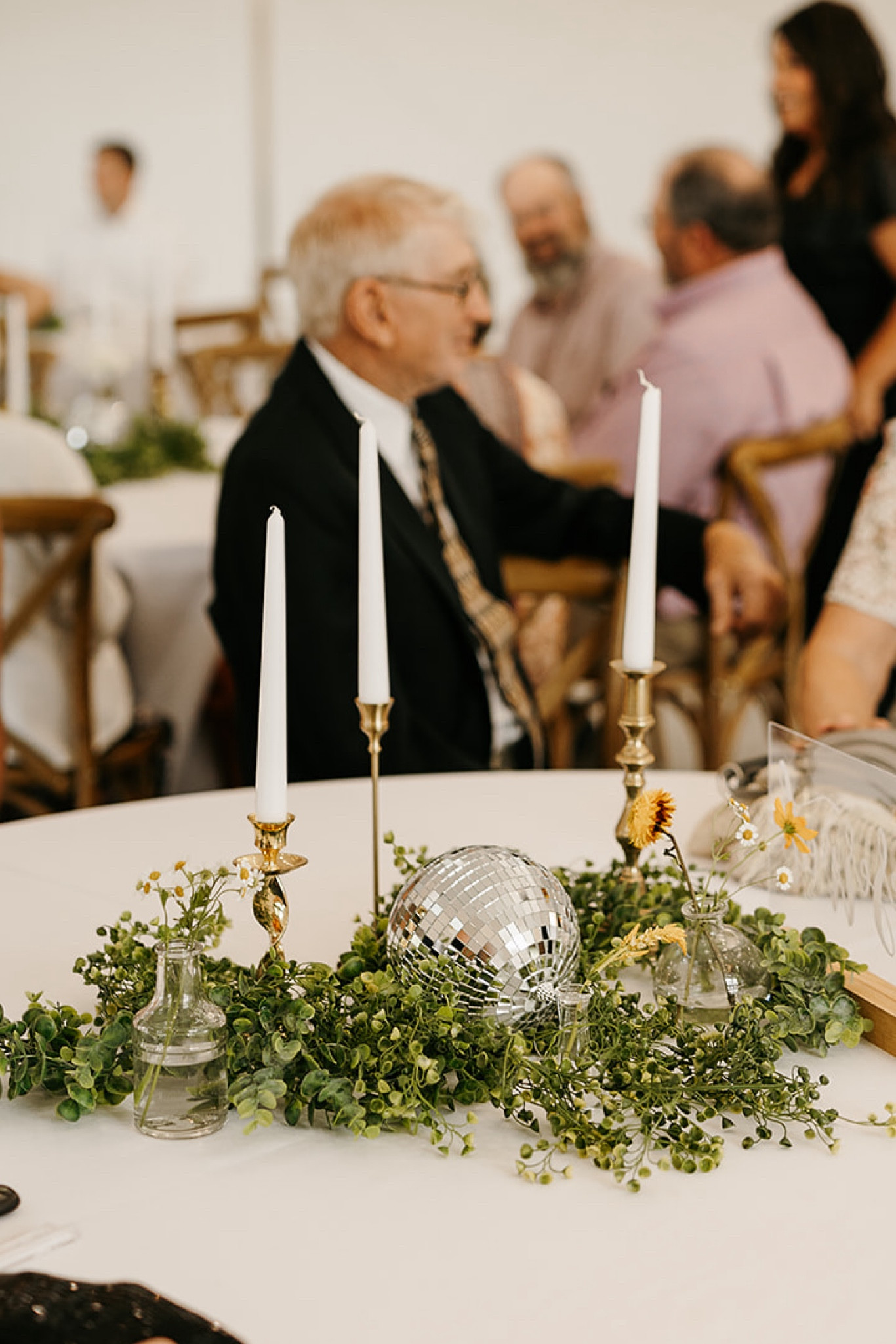 Wedding table decor 🪩 retro wedding / disco ball / gold candle stick / greenery / bud vase / wedding amazon finds

#LTKWedding #LTKParties #LTKFindsUnder100