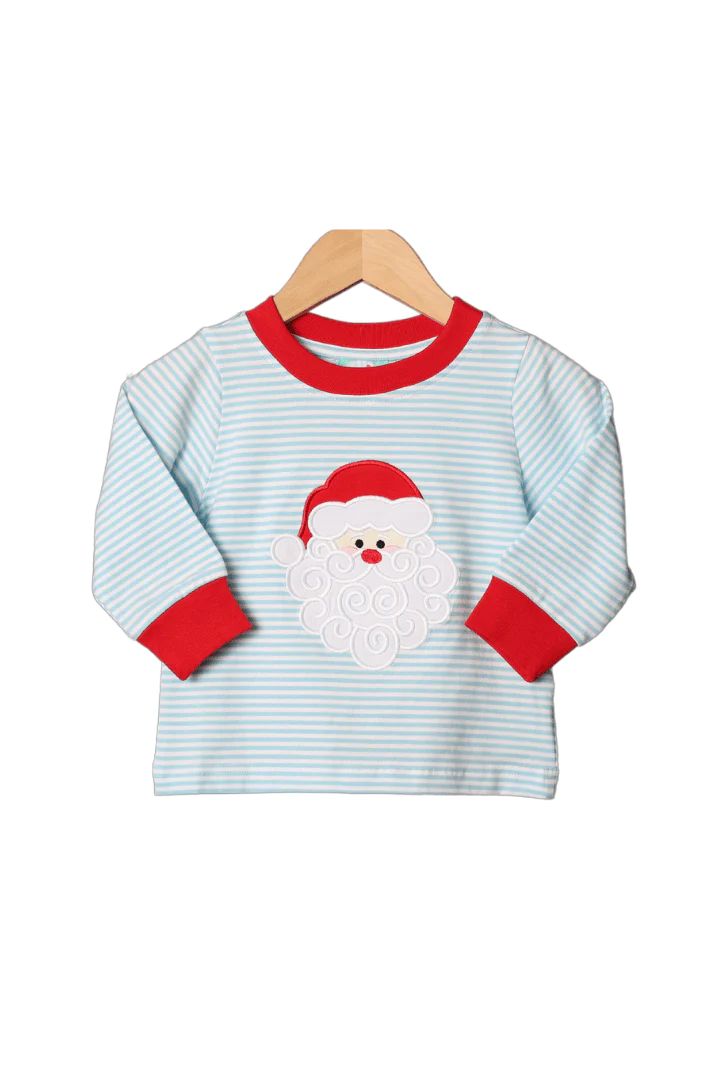 Applique Santa Blue Stripe/Red Shirt | The Smocked Flamingo