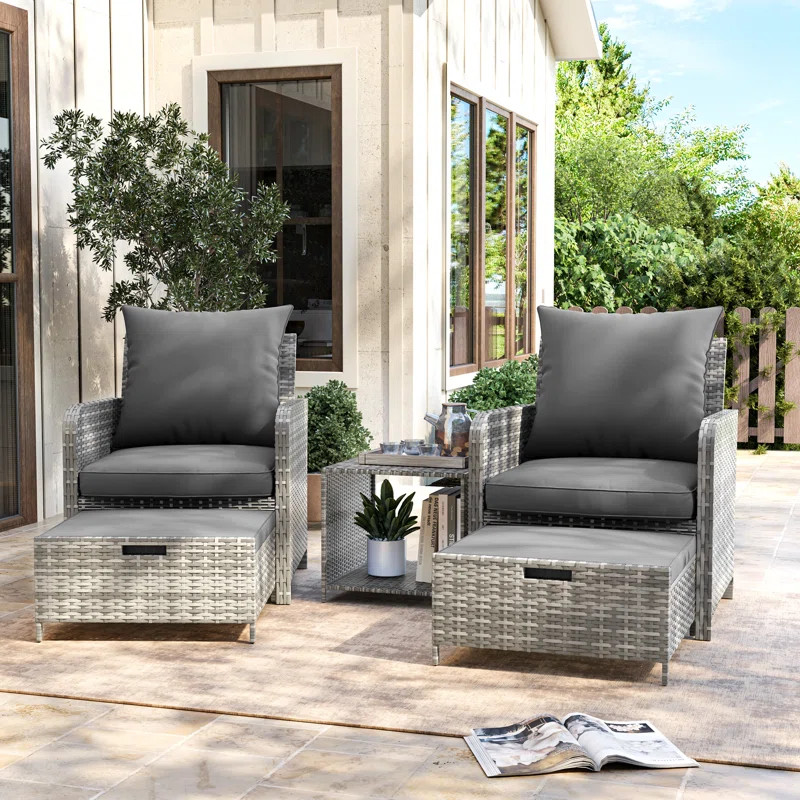 Wicker/Rattan 2 Person Seating Patio Conversation Sets With Ottoman | Wayfair North America