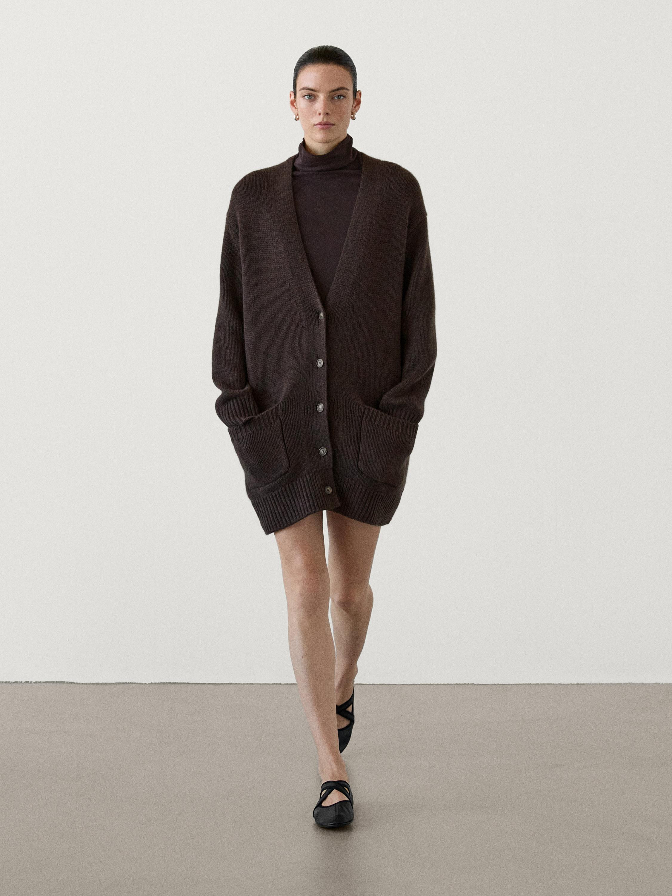 100% cashmere long cardigan, plain jersey | Massimo Dutti DE