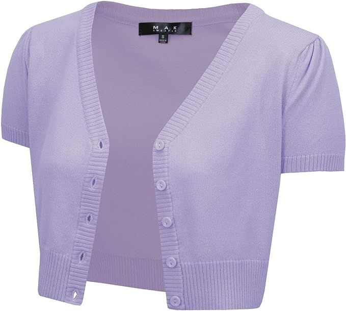 YEMAK Women's Short Sleeve Cropped Bolero Button Down Cardigan Sweater (S-4X) | Amazon (US)