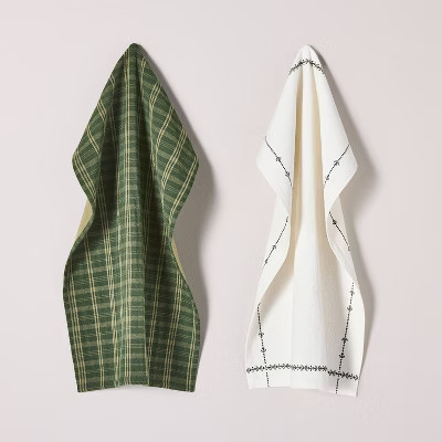2ct Embroidered Border & Plaid Christmas Kitchen Towels - Hearth & Hand™ with Magnolia | Target