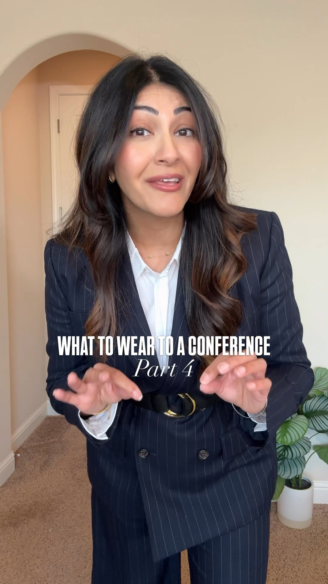 Conference outfit part four- if you’re looking for what to wear to a conference or work event with a professional attire, as someone who works in corporate and attends and speaks at a lot of conferences, here’s what I wear:

Tailored blazer and tailored work pants. Love this brown color. Wearing size 10 in both. Paired with a white work top. I have accessorized with a suede belt and suede bag. Wearing comfortable heels for all the walking. 

Perfect for:
• office days 
• client meetings 
• presentations
• work dinners 
• conference 


#officeoutfit # #conferenceoutfit #businessprofessional #workwear #conference #office #blazer #businesscasual #pinstripe

#LTKstorytime #LTKTravel #LTKWorkwear