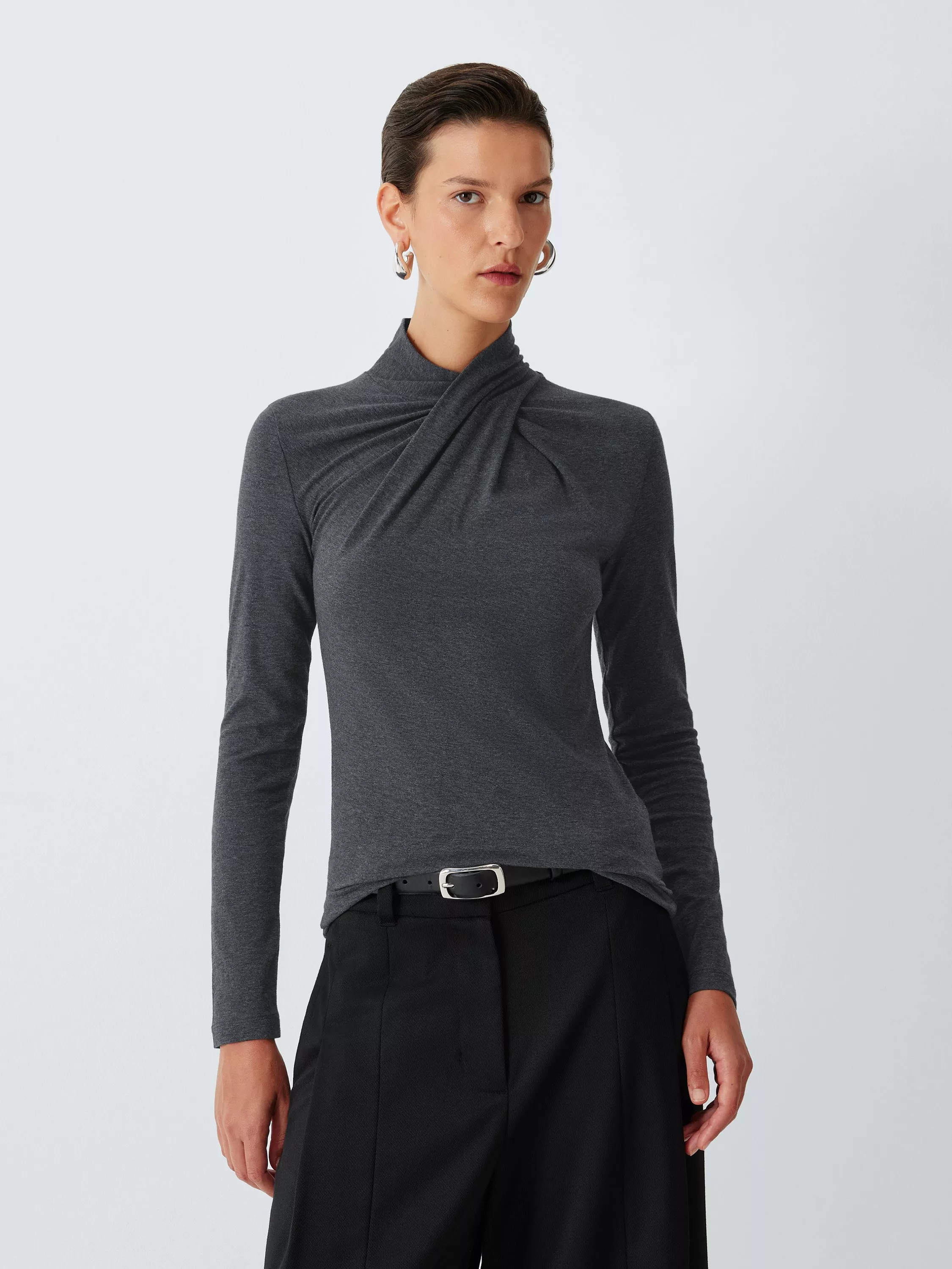 John Lewis Draped Neck Cotton Blend Top | John Lewis (UK)