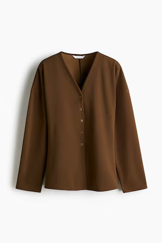 H & M - Button-Front Top - Brown | H&M (US + CA)