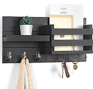 Lwenki Mail Organizer for Wall Mount – Black Key Holder with Shelf Includes Letter Holder and H... | Amazon (US)