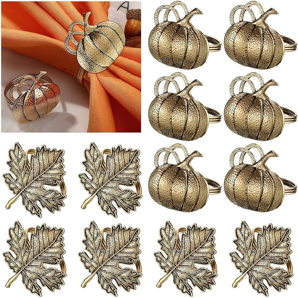 12 Pieces Thanksgiving Napkin Ring Set Including Fall Leaf Napkin Rings Halloween Pumpkin Napkin ... | Amazon (US)
