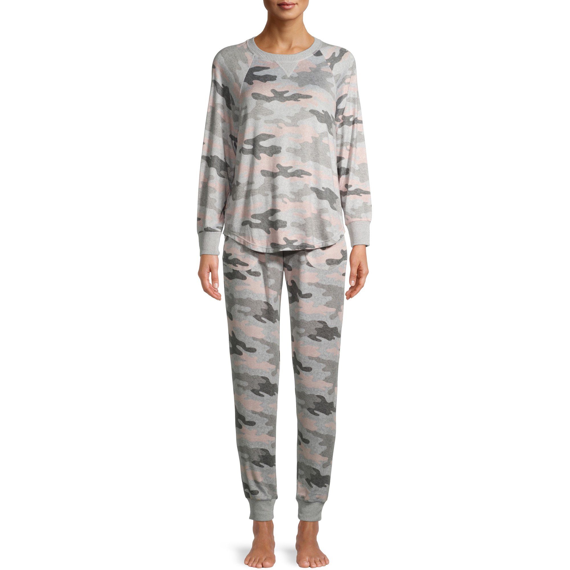 Secret Treasures Women's and Women's Plus Hacci Long Sleeve Top and Joggers, 2-Piece Pajama Set | Walmart (US)