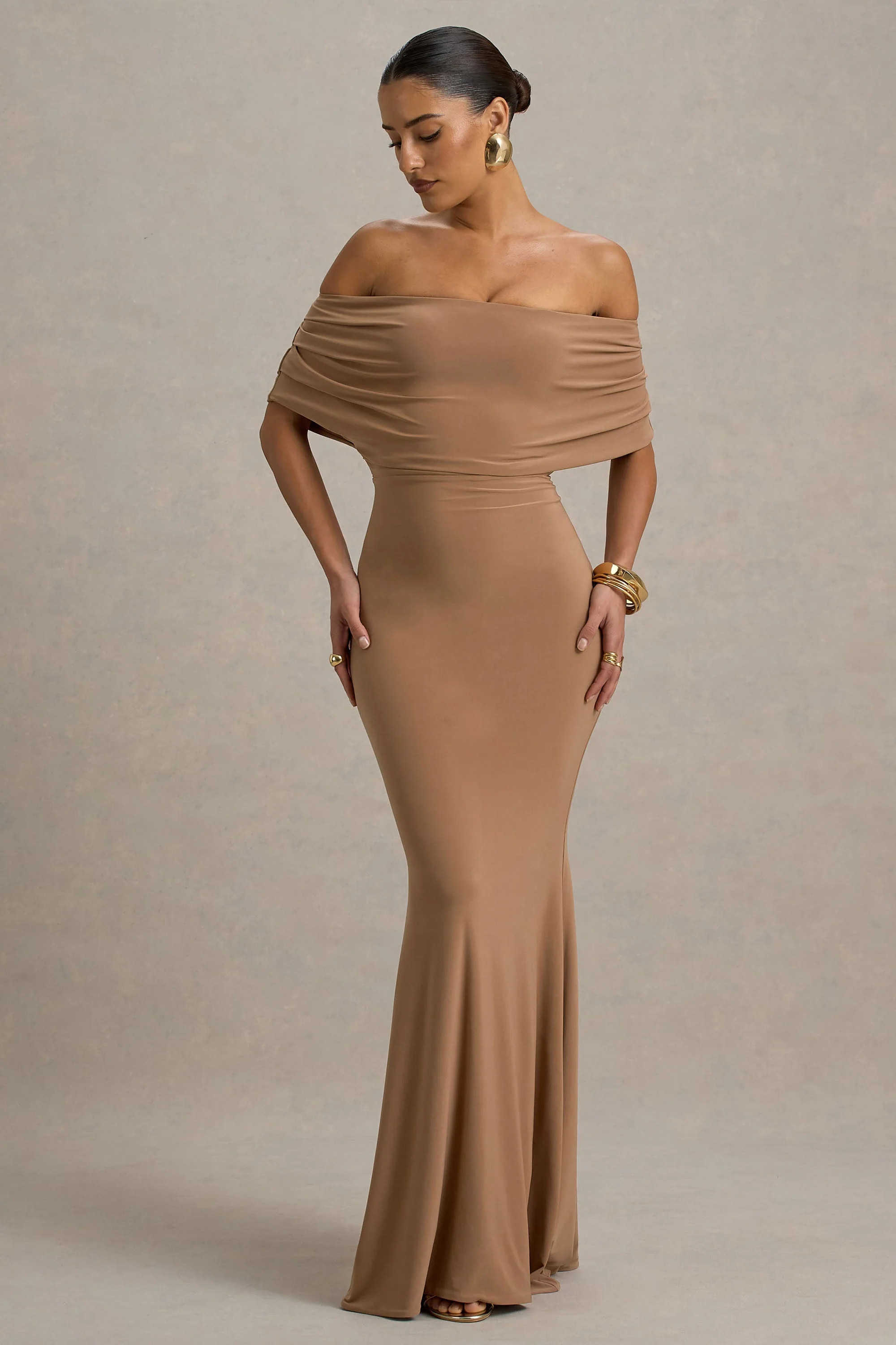 Bowden  Mocha Bardot Maxi Dress | Club L London