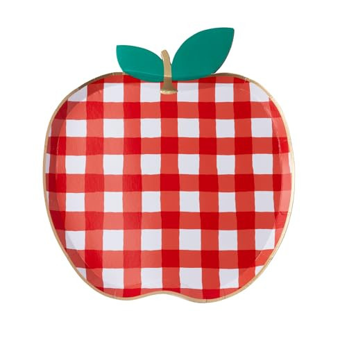 Bonjour Fête Cherry Red Gingham Apple Small Plates | Apple-Shaped Paper Party Plates with Gold Foil | Picnic, Americana & Back-to-School Party Supplies | 8 Count | Amazon (US)