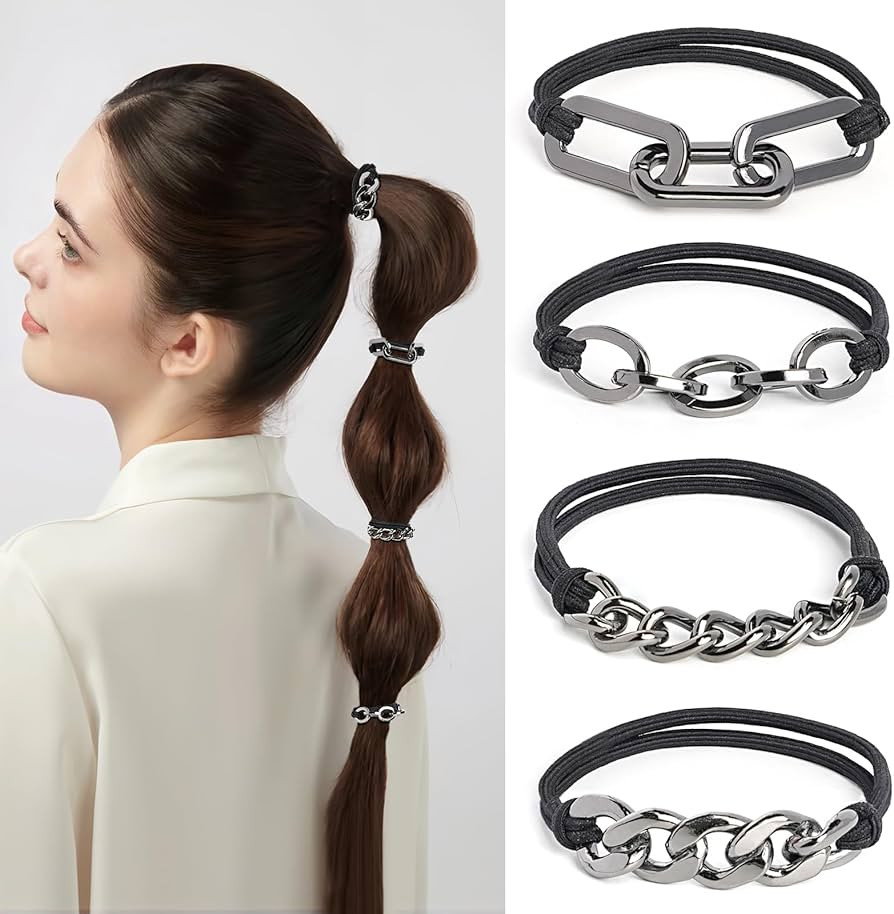 Black Bracelet Hair Ties for Women and Men - 4 PCSFashion Jewelry Hair Elastics & Ties for Girls ... | Amazon (US)