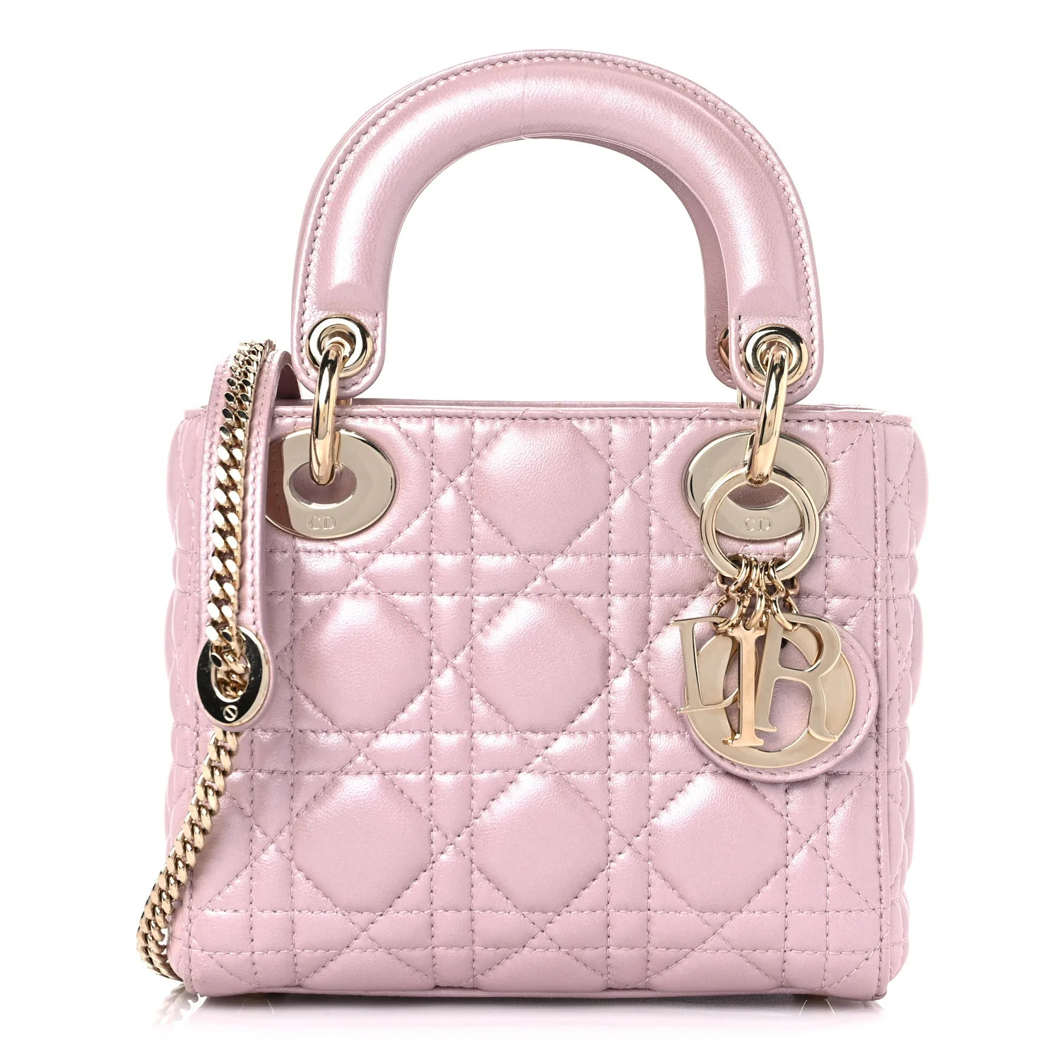 CHRISTIAN DIOR Metallic Lambskin Cannage Mini Lady Dior Lotus | FASHIONPHILE (US)