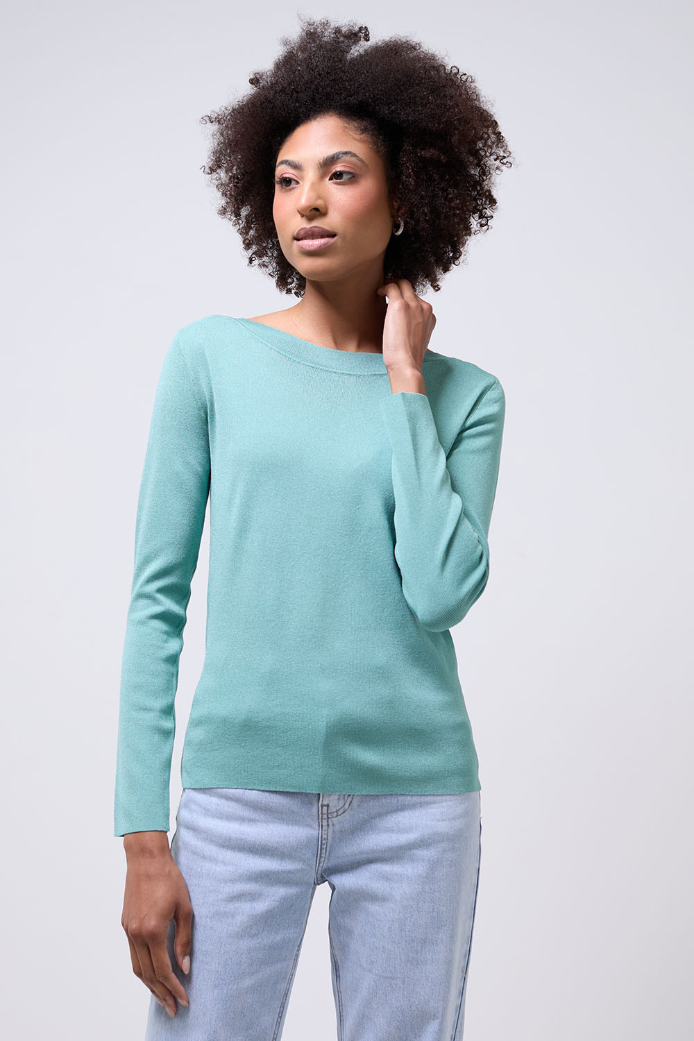 Donna Long Sleeve Fitted Top in Mint | iCLOTHING