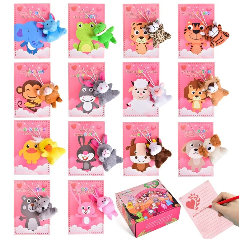 Fun Little Toys 56PCs Toy Set (28 Plush and 28 Cards) ,Valentines Day Cards with Mini Animal Plus... | Walmart (US)