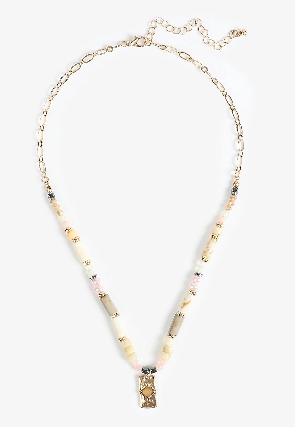 Multicolor Beaded Rectangular Pendant Necklace | Maurices