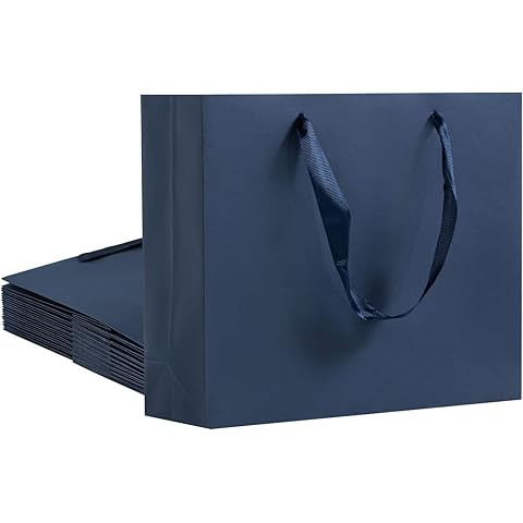 Dasofine Navy Blue Gift Bags, 25 Pack Medium 8.7" x 3.9" x 7.1" Thick Kraft Paper Favor Bags with... | Amazon (US)