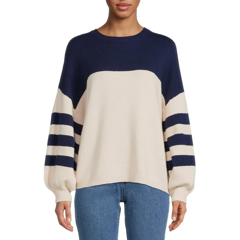 Dreamers by Debut Womens Striped Long Sleeve Pullover Sweater with Puff Sleeves - Walmart.com | Walmart (US)