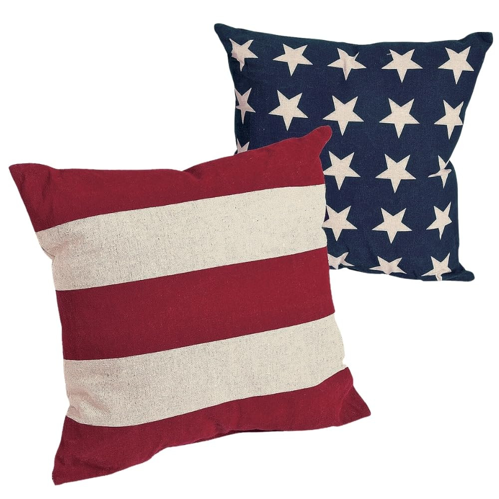 Fun Express Patriotic Stars and Stripes Outdoor Pillow Set of 2 - Premium 14x14 Cotton Throw Pill... | Amazon (US)