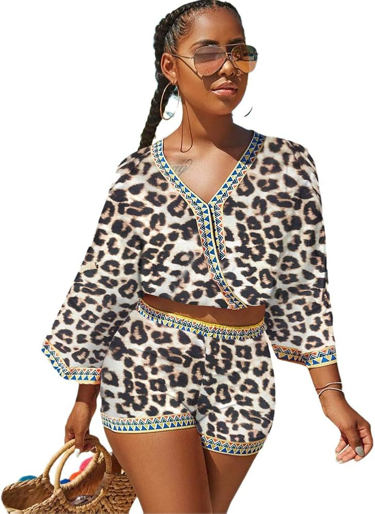 2 Piece Outfits for Women Summer Two Piece Crop Top Shorts Set Boho Floral Print Romper Jumpsuit | Amazon (US)