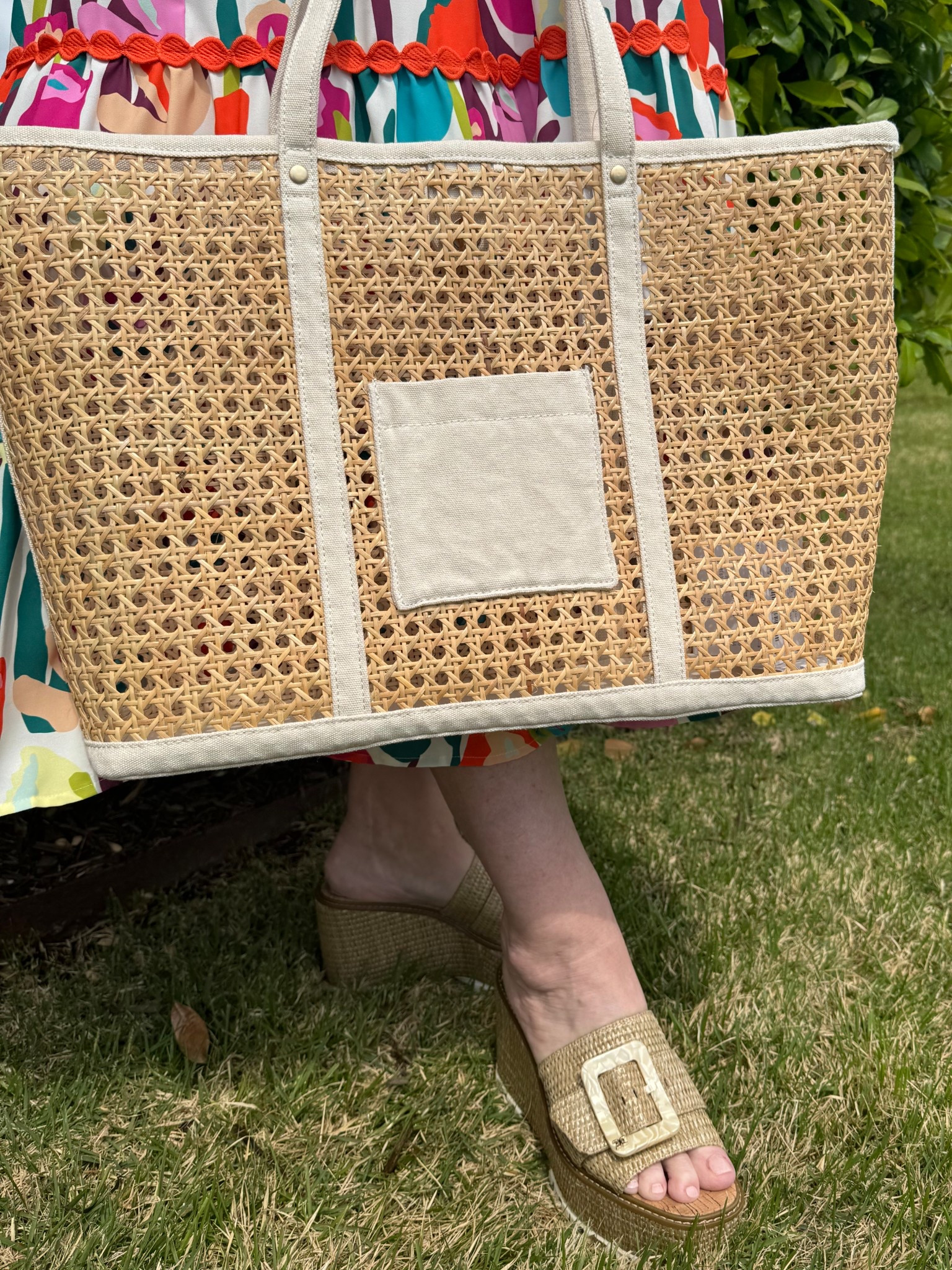 Lspace spring bag + Sam Edelman livi wedge sandal raffia buckle shoes

#LTKStyleTip #LTKShoeCrush