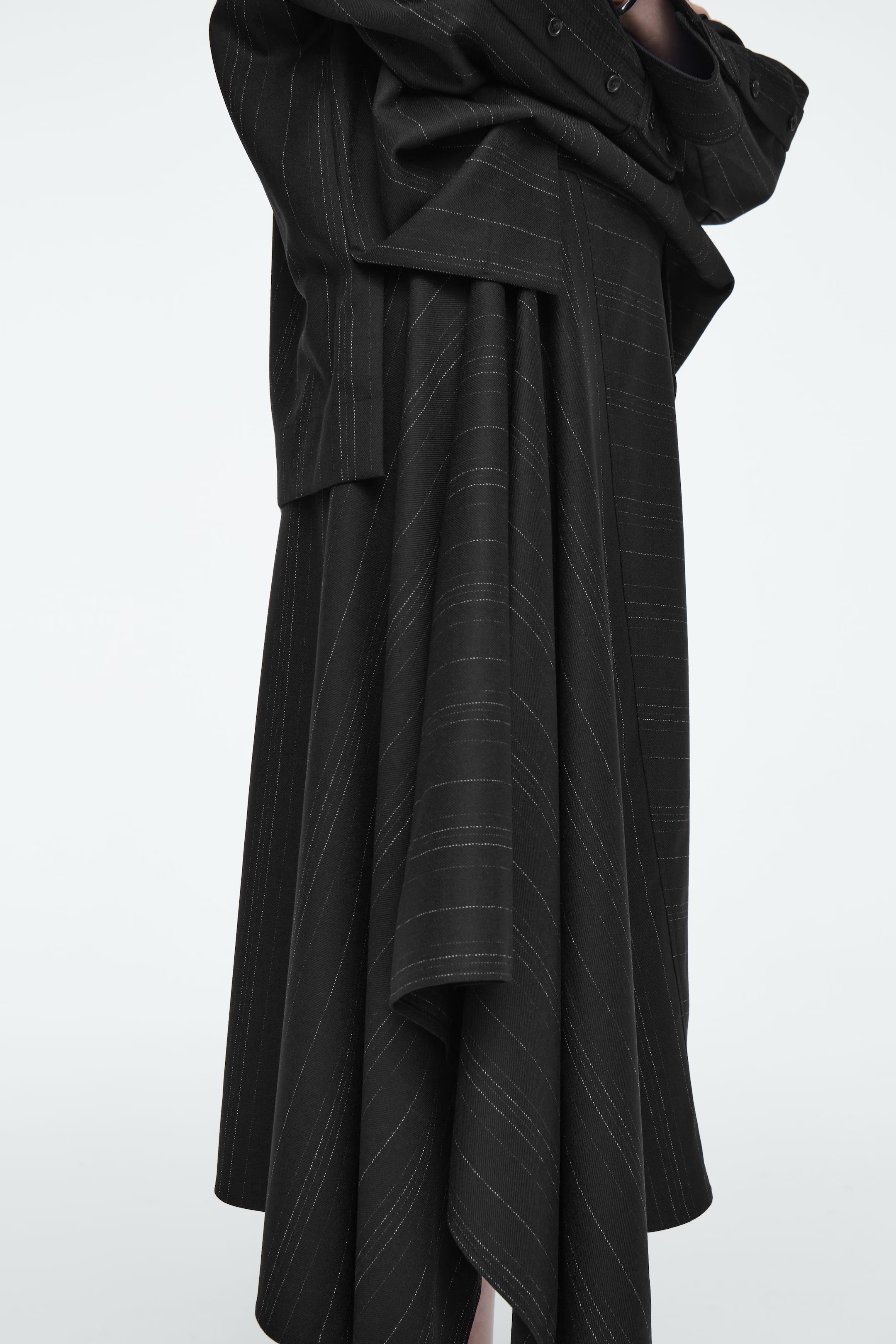 ASYMMETRIC PINSTRIPED WOOL SKIRT - BLACK / PINSTRIPED | COS (AU)