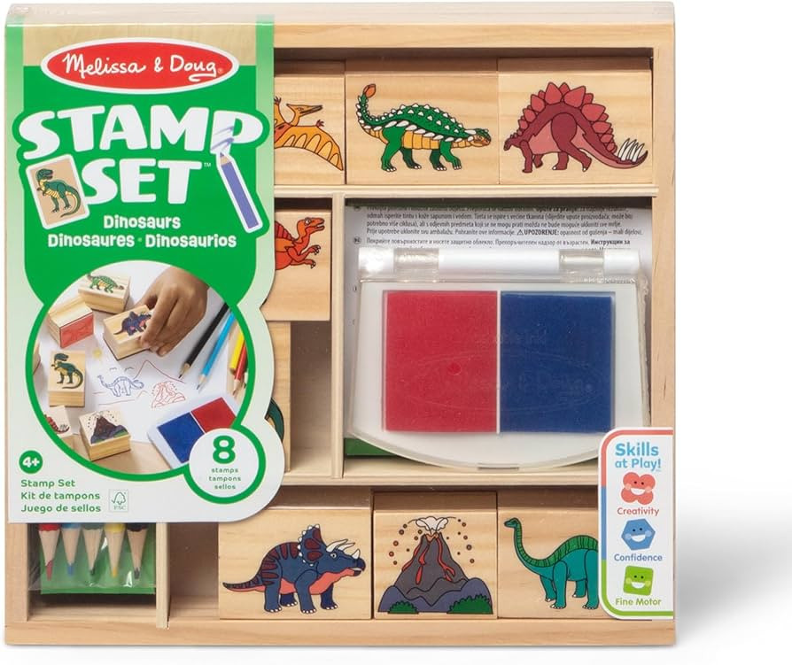 Melissa & Doug Wooden Stamp Set: Dinosaurs - 8 Stamps, 5 Colored Pencils, 2-Color Stamp Pad - FSC... | Amazon (US)