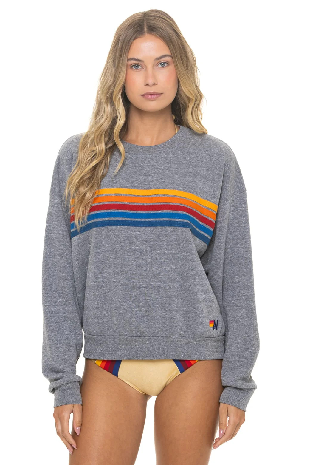 5 Stripe Relaxed Crew Sweatshirt \u2013 Heather Grey | Aviator Nation | Aviator Nation