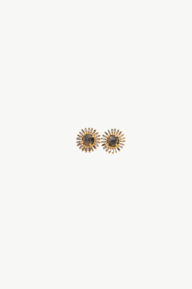 Stone and Baguette Diamond Flower Studs | Harvest Jewels