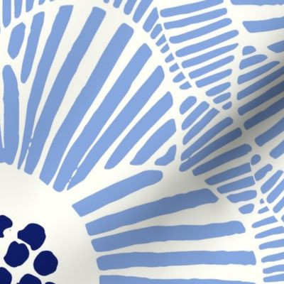 overlapping camellia bright blue/ large scale | Spoonflower