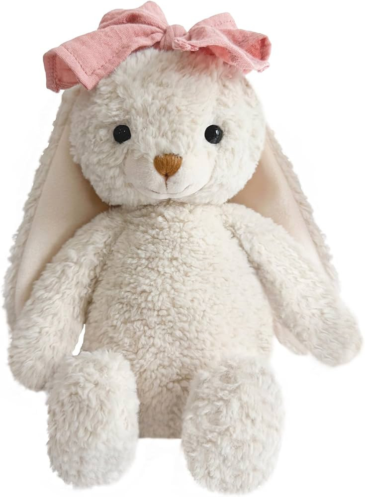 Bunny Stuffed Animal Soft Rabbit Cuddly Toy 10'' Long - Eared Plush Bunny with Pink Bow Plush Toy... | Amazon (US)