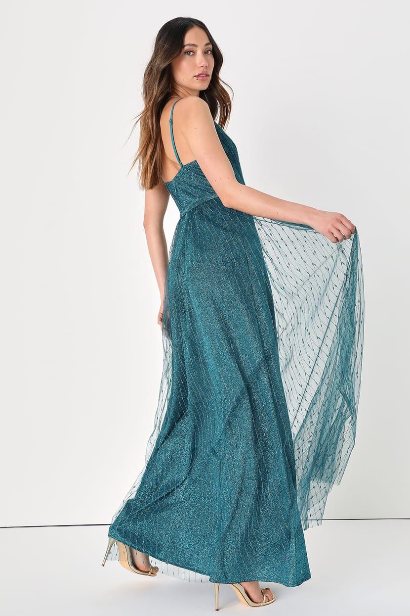 Dark Teal Green Lurex Maxi Dress | Emerald Green Dress | Green Sequin Dress | Dark Green Dress | Lulus (US)