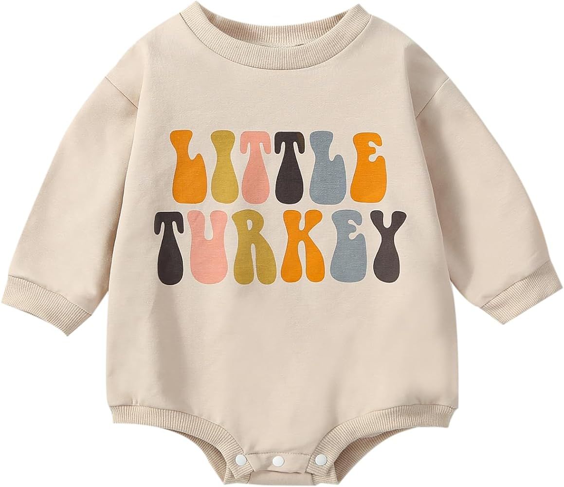 Ehfomius Newborn Baby Girl Boy Thanksgiving Outfit Gobble Sweatshirt Romper Oversized Crewneck Bo... | Amazon (US)