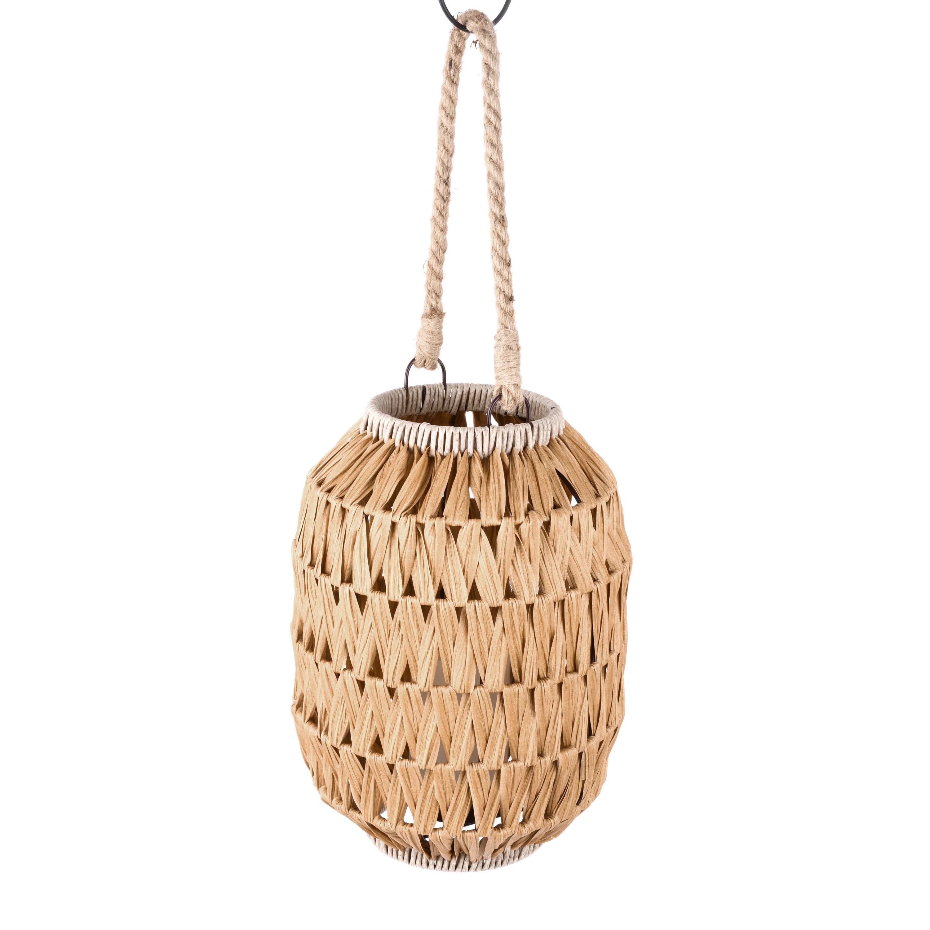 Better Homes & Gardens Decorative Natural Rattan Battery Powered Outdoor Lantern with Removable L... | Walmart (US)