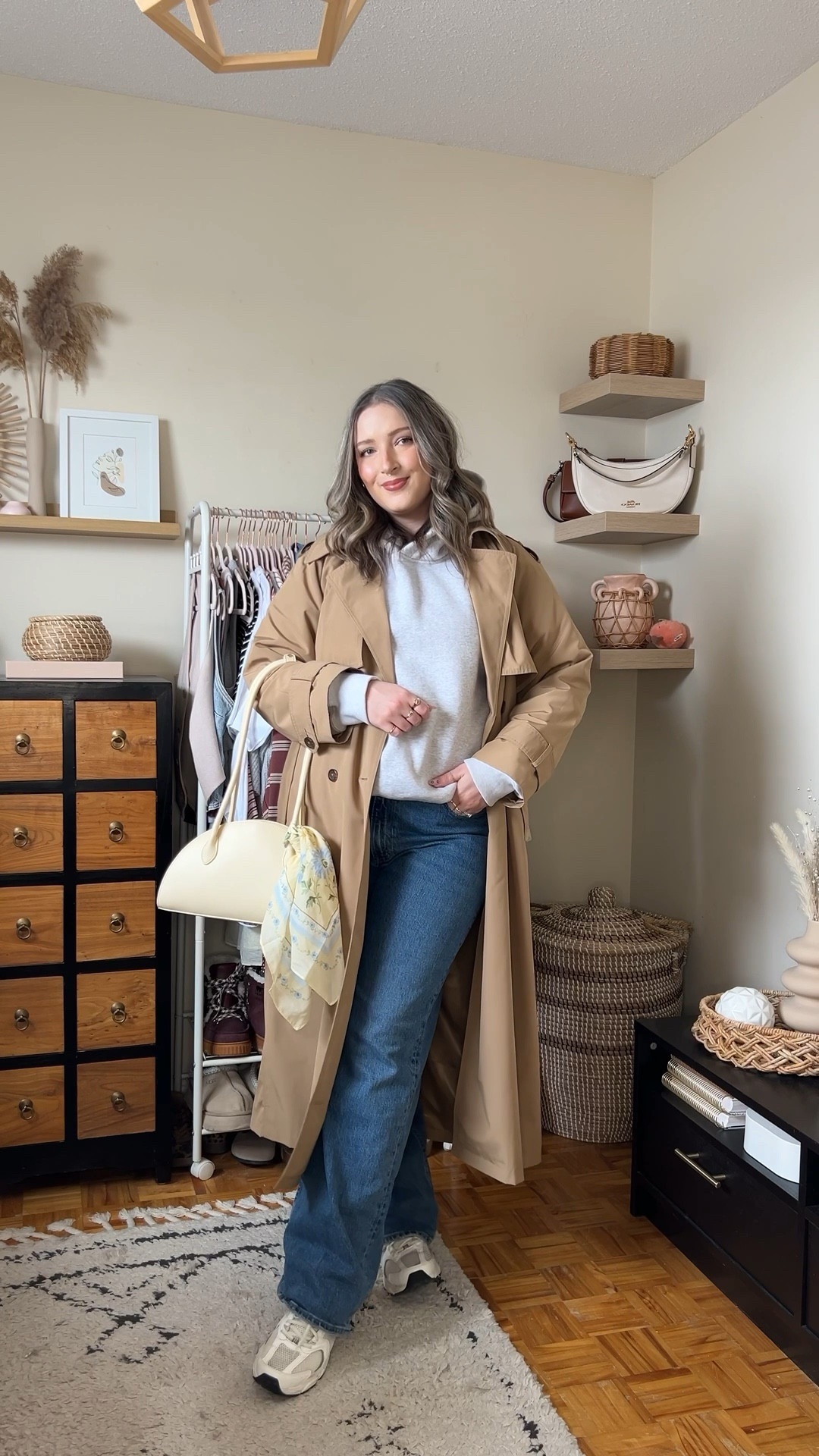 Spring outfit for a chilly day! Code AFLTK for 25% off at Abercrombie! Wearing my usual size L in the classic water resistant trench coat. Hoodie runs small, sized up to XL. Wearing 32 in the jeans, could have done 31 but I like a looser fit. New Balance sneakers are so comfy but run big, I’m a 9.5-10 and wear a 9. Butter yellow bag and scarf are Old Navy, Canadian links under similar products.


#LTKjeans #LTKmidsize #LTKsale