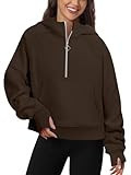 FKEEP Womens Half Zip Hoodies Quarter Zipper Up Cropped Sweatshirt Long Sleeve Athletic Pullover Tops with Thumb Hole(Coffeegrey,X-Large) | Amazon (US)