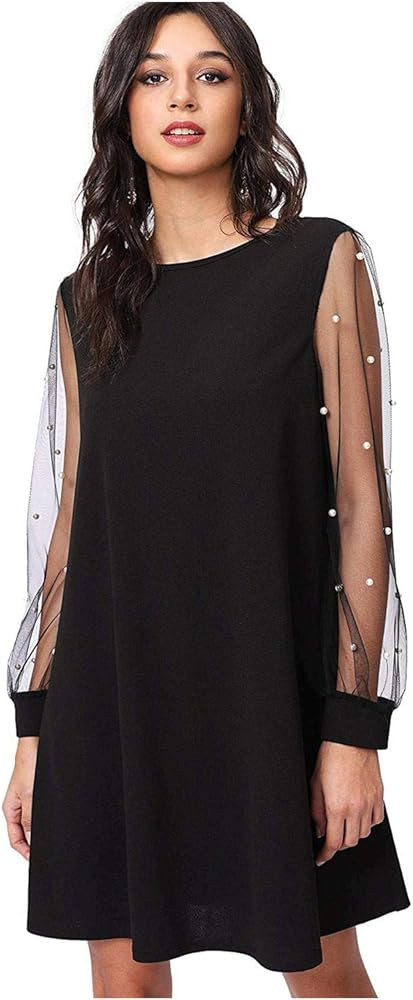 DIDK Women's Mesh Long Sleeve Pullover Tunic Dress | Amazon (US)