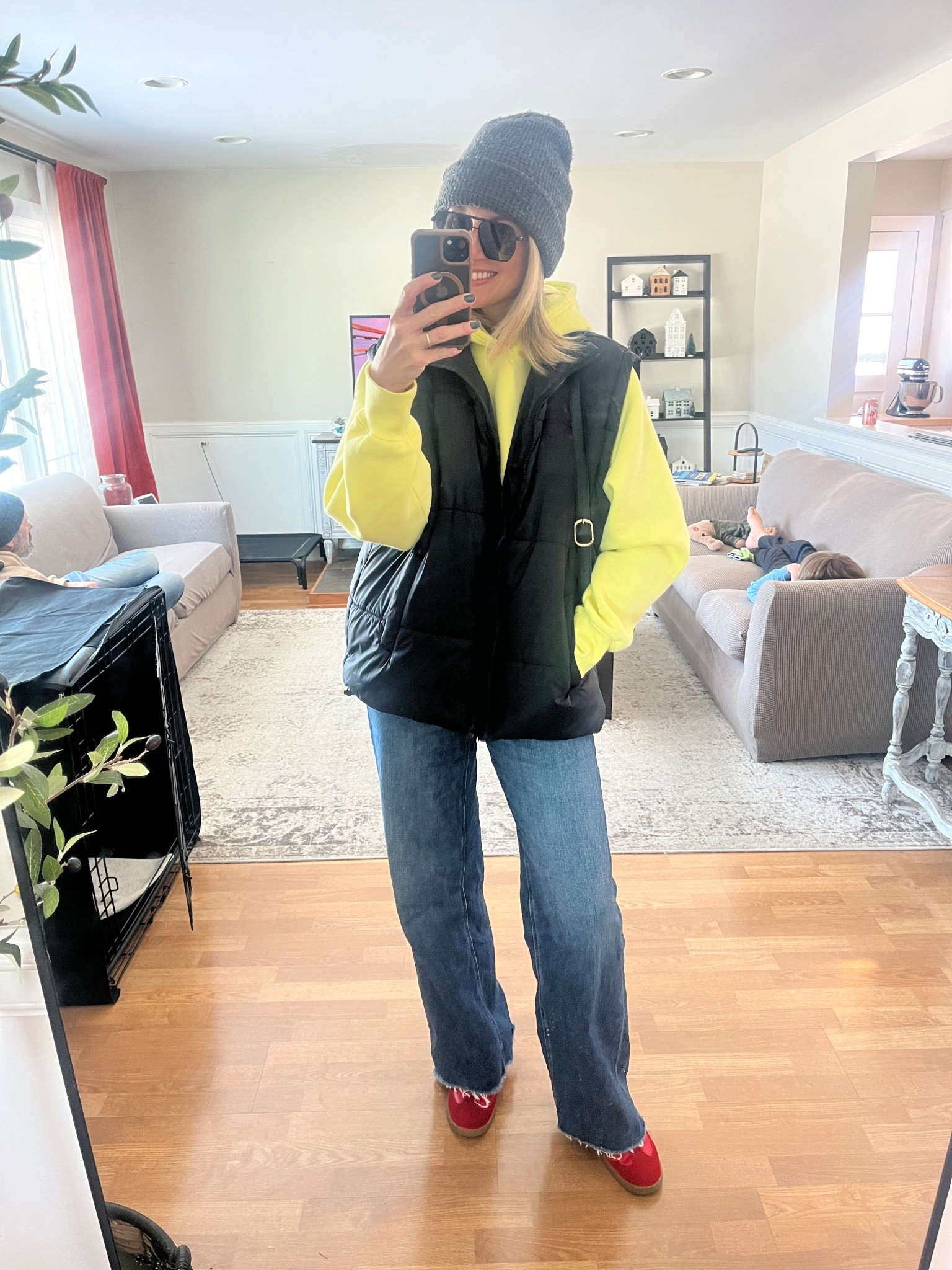 I sized up a size to large in this sweatshirt and am happy to report there was no shrinkage in the dryer!

Shoes and jeans run true to size, I sized up to an XL in my vest for an oversized fit  

#LTKootd #LTKOver40 #LTKTall