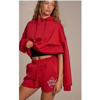 Ruby Red Chill Club Puff Print Drawstring Sweat Shorts | PrettyLittleThing US