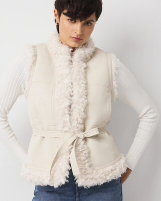 Women's Reversible Faux Suede Sherpa Vest in Sculpture size XXS | White House Black Market | White House Black Market