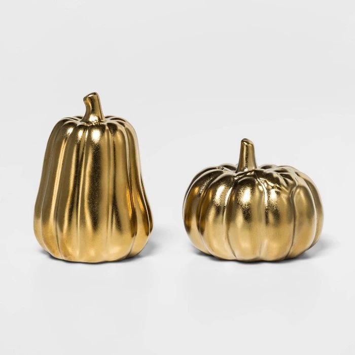 2pc Stoneware Pumpkin Salt and Pepper Shaker Set Gold - Threshold™ | Target