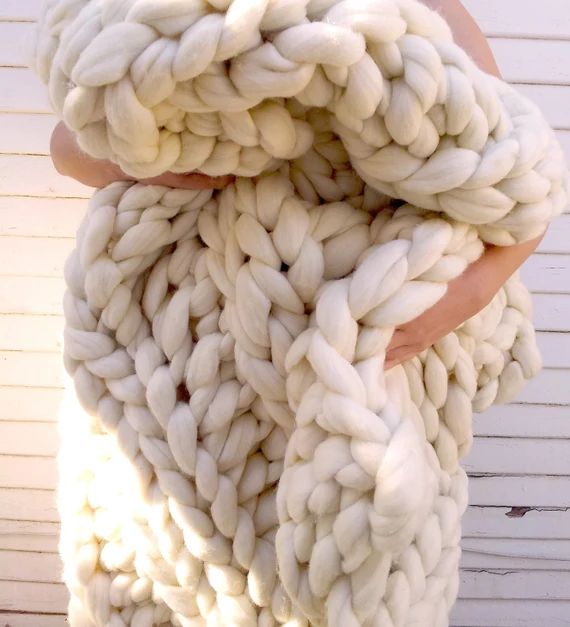 Chunky Knit Blanket, 40"x 60", Knit Merino Blanket, Super Chunky Knit, Giant Knit, Extreme Knitting, | Etsy (US)