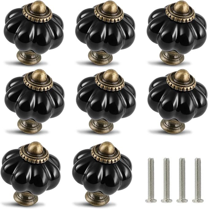 Black Ceramic Knobs 12 Pack - Pumpkin Cabinet Knobs Retro Dresser Knobs - Vintage Drawer Pulls wi... | Amazon (US)