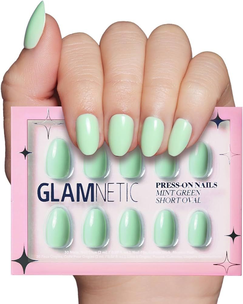 Glamnetic Press On Nails - Mint Green Solid Opaque Pastel Short Oval False Nails, Reusable Stick ... | Amazon (US)