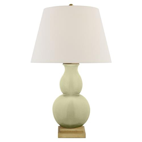 Visual Comfort Gourd Form Modern Celadon Crackle Linen Shade Table Lamp - Small | Kathy Kuo Home