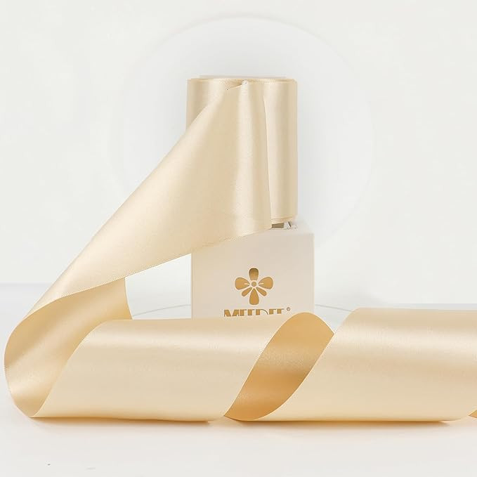 MEEDEE Champagne Satin 3 Inch Ribbon Lux Double Faced Satin Ribbon by 10 Yards Champagne Gold Rib... | Amazon (US)