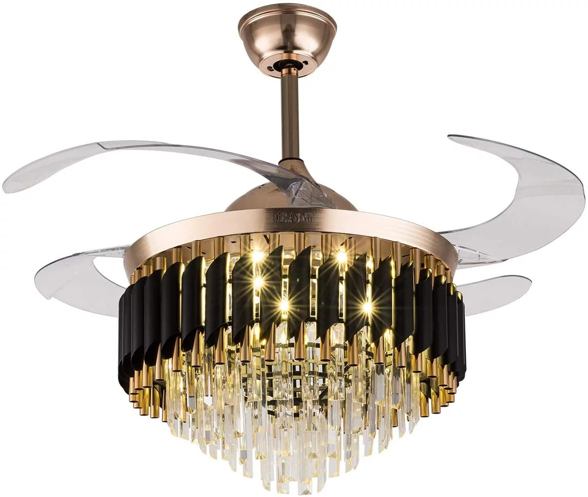 TFCFL 42" LED Crystal Ceiling Fan Light Remote Retractable Fandelier Chandelier Blade | Walmart (US)
