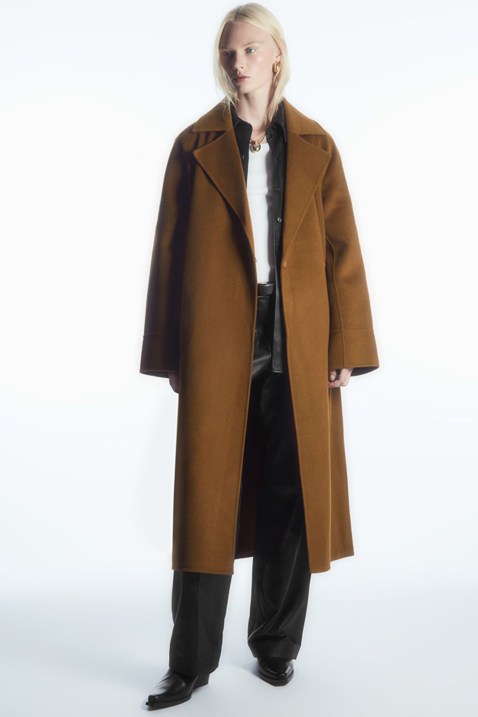 BELTED DOUBLE-FACED WOOL COAT - BROWN - Coats and Jackets - COS | COS (US)
