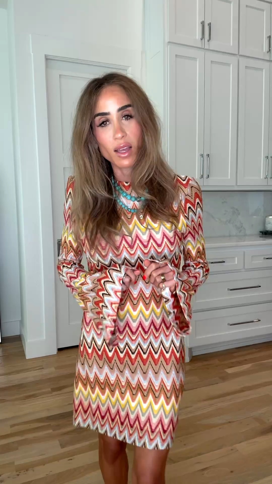 This fun dress looks like missoni but is way less expensive and love the bell sleeves wearing size xs 
Code belbel15

#LTKPetite #LTKSeasonal